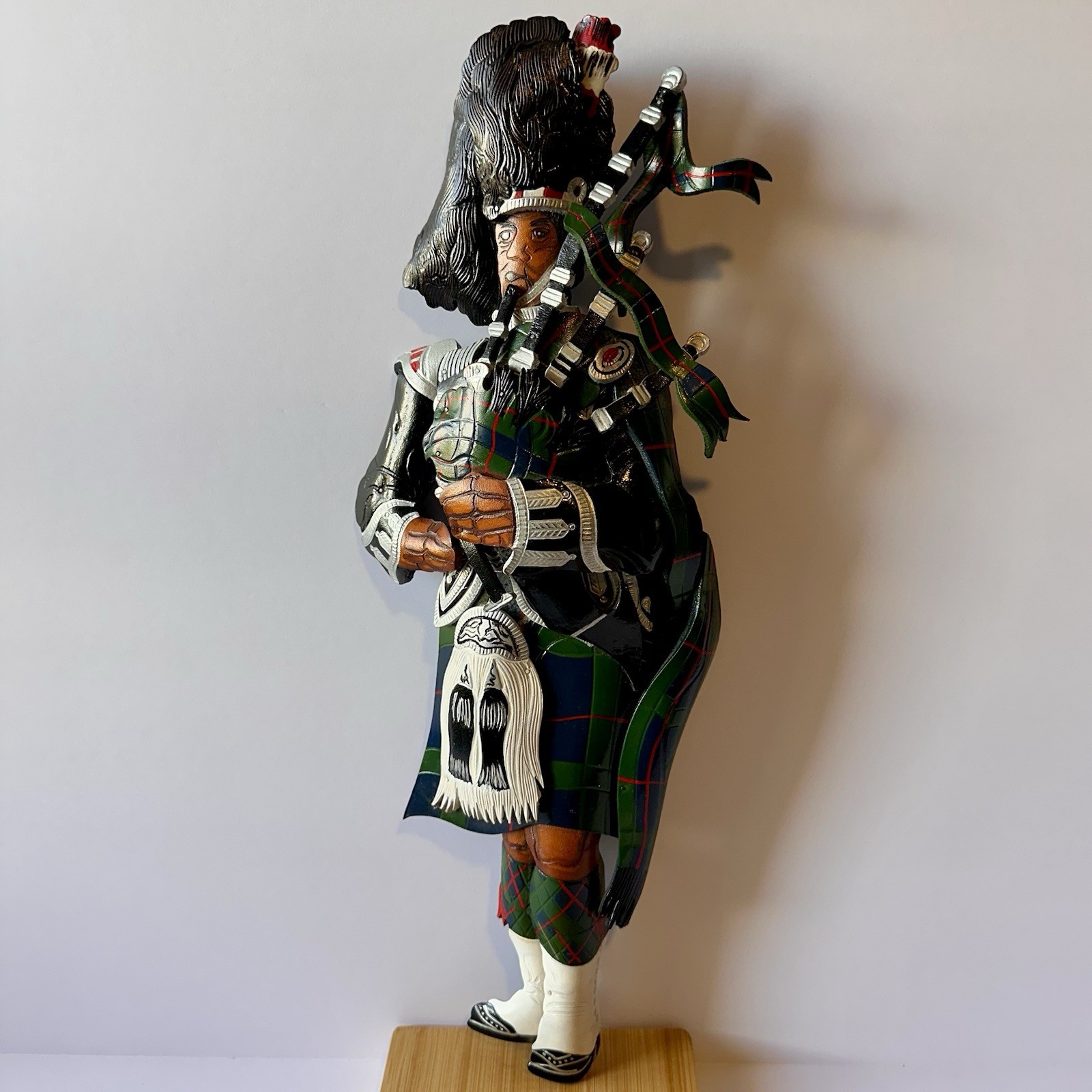Vintage 3D Molded Leather Scottish Bagpiper Wall Plaque Large 17