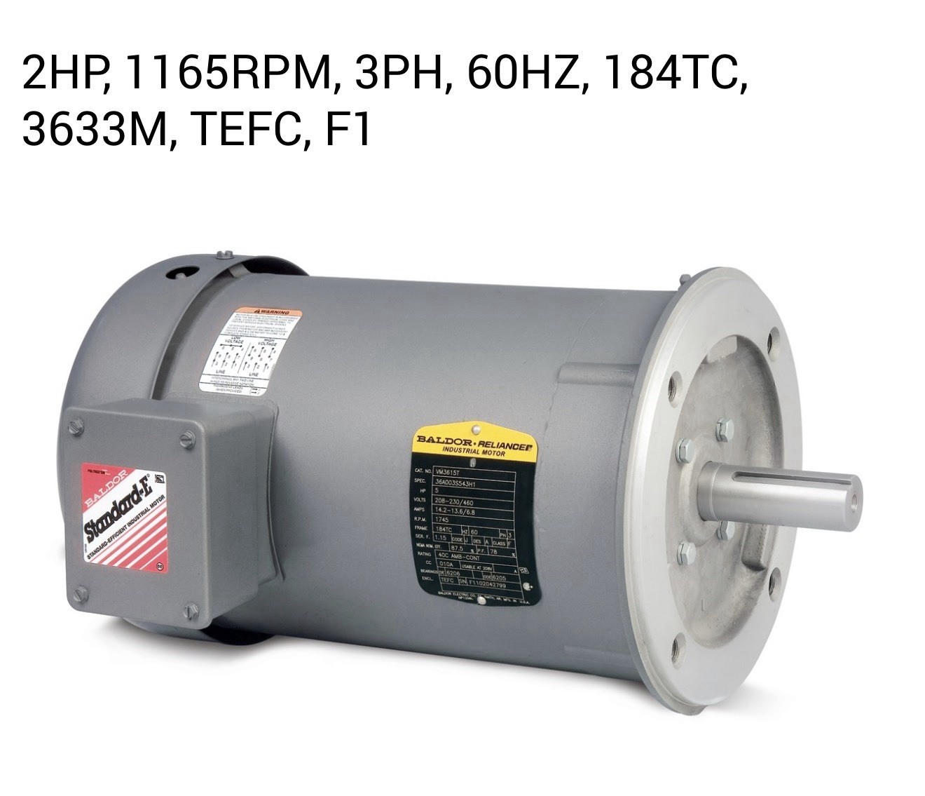 Baldor VM3614T - 2HP, 1165RPM, 3PH, 60HZ, 184TC, 3633M, TEFC, F1 Baldor VM3614T - 2HP, 1165RPM, 3PH, 60HZ, 184TC, 3633M, TEFC, F1