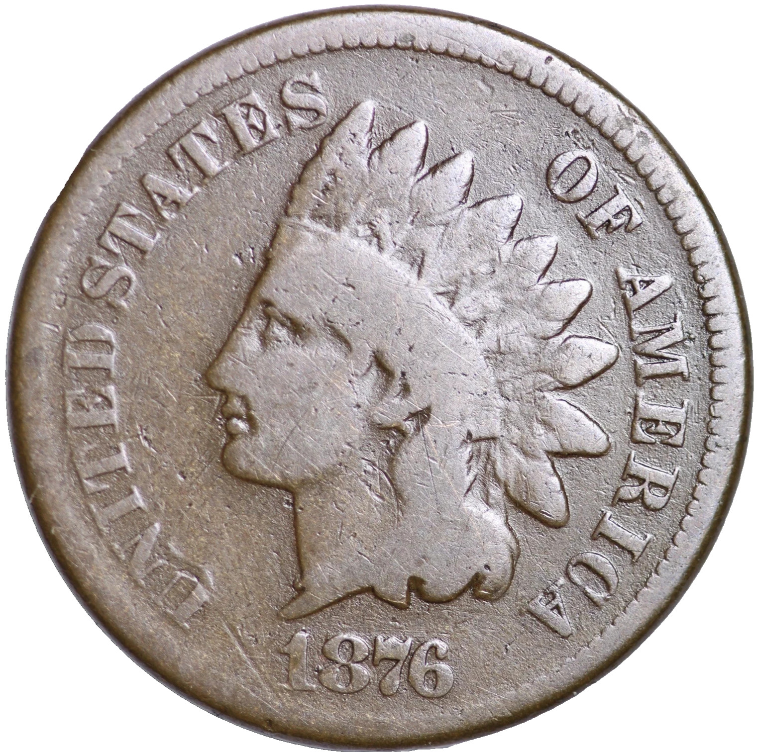 1876 Indian Head Cent Good - Very Good Average Circulated Condition Bronze Penny