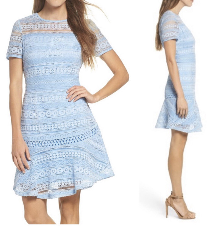 NWT Chelsea 28 Blue French Lace Ruffle Hem  Dress LG XL Easter