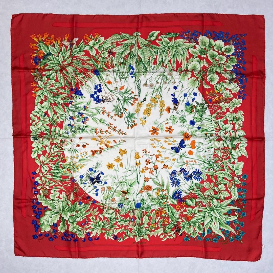 Hermes Scarf Carre 90 LA PRAIRIE Red Silk 100%