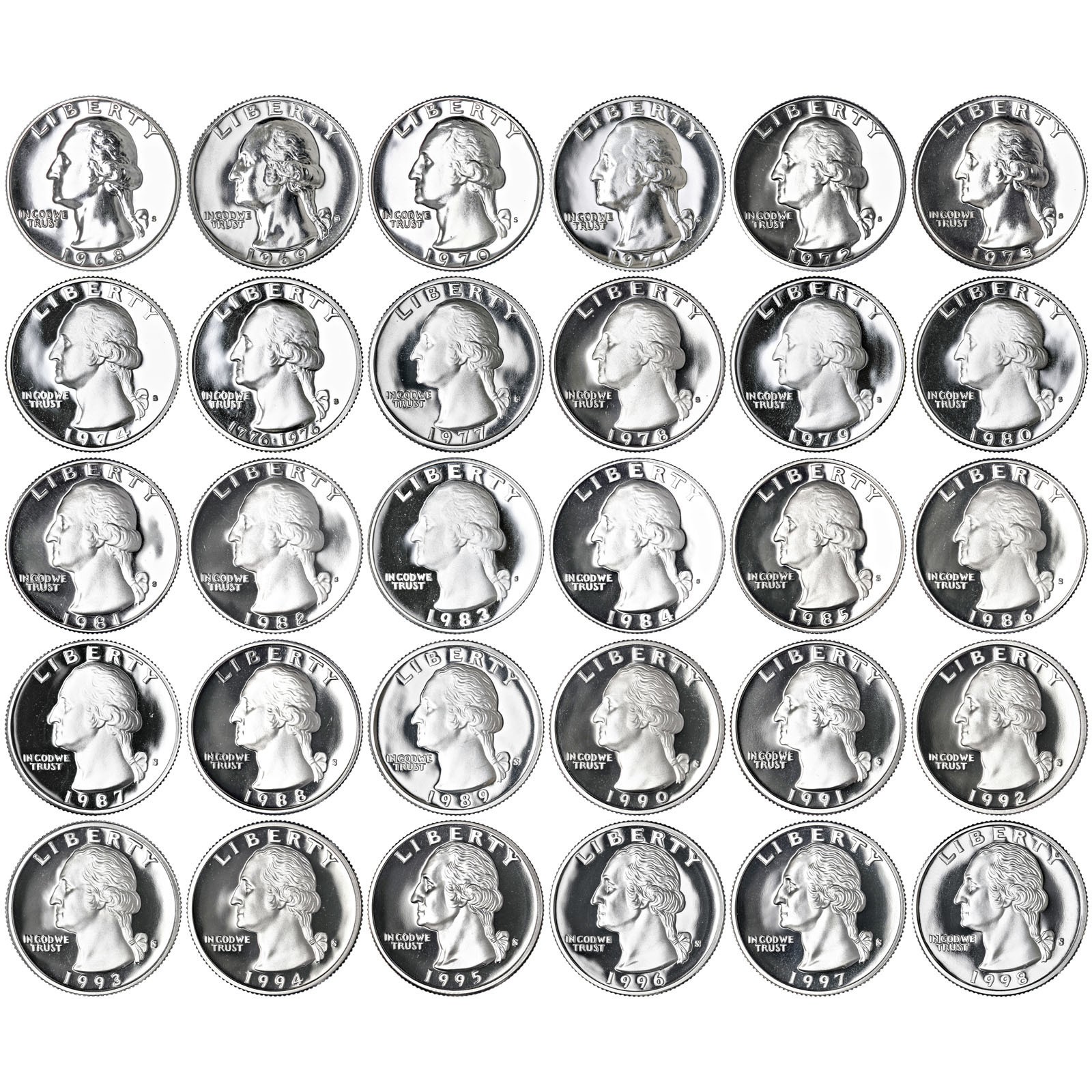 1968 S-1998 S Washington Quarter Gem Proof Run 30 Coin Set US Mint Lot