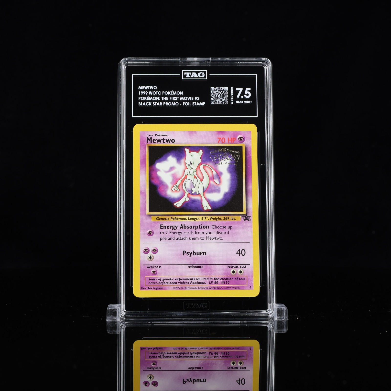 1999 WOTC Pokemon The First Movie Mewtwo #3 Black Star Promo Foil Graded TAG 7.5 1999 WOTC Pokemon The First Movie Mewtwo #3 Black Star Promo Foil Graded TAG 7.5