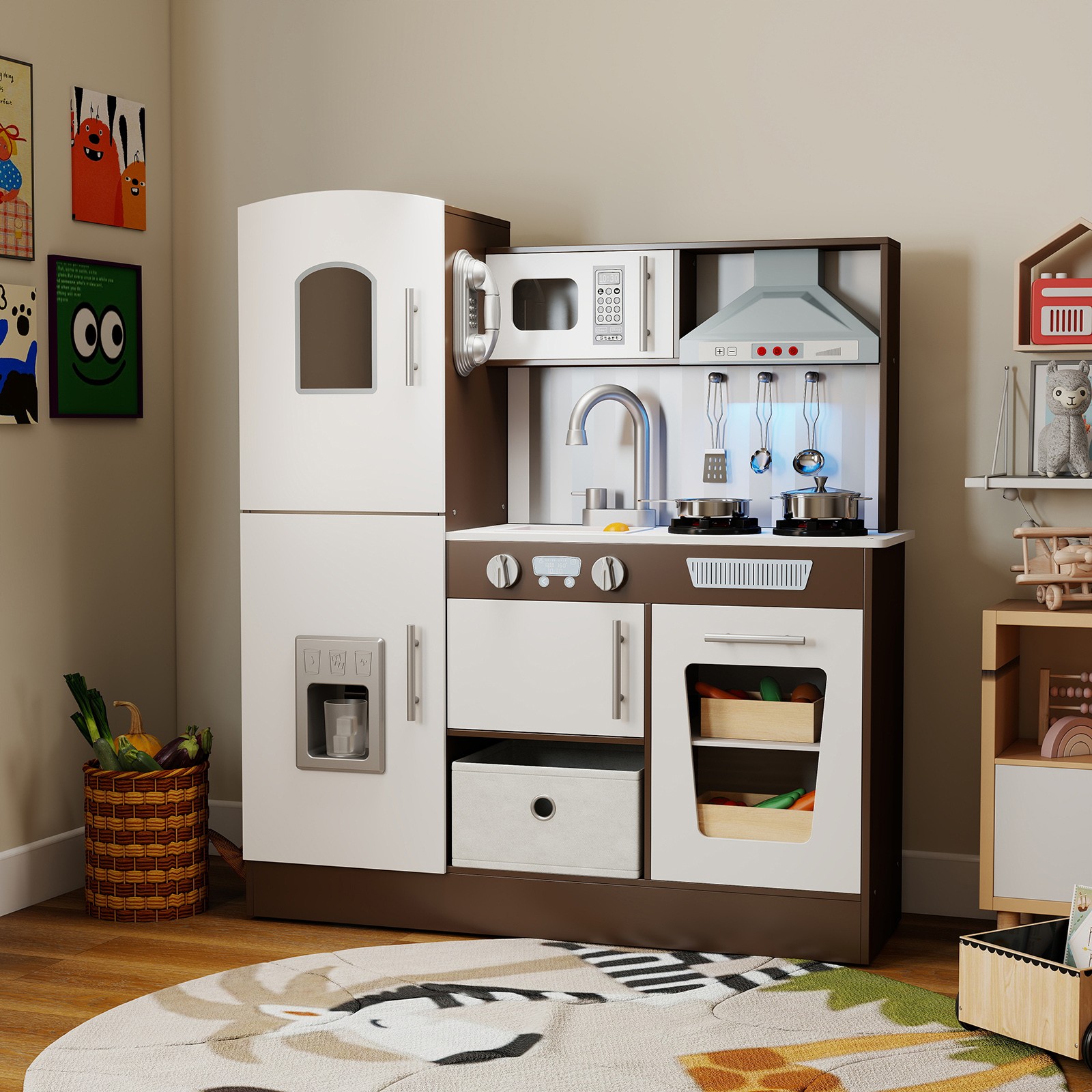 Kids Pretend Play Kitchen Set Toddler Wooden Cooking Playset Toys w/Sounds,Light Kids Pretend Play Kitchen Set Toddler Wooden Cooking Playset Toys w/Sounds,Light