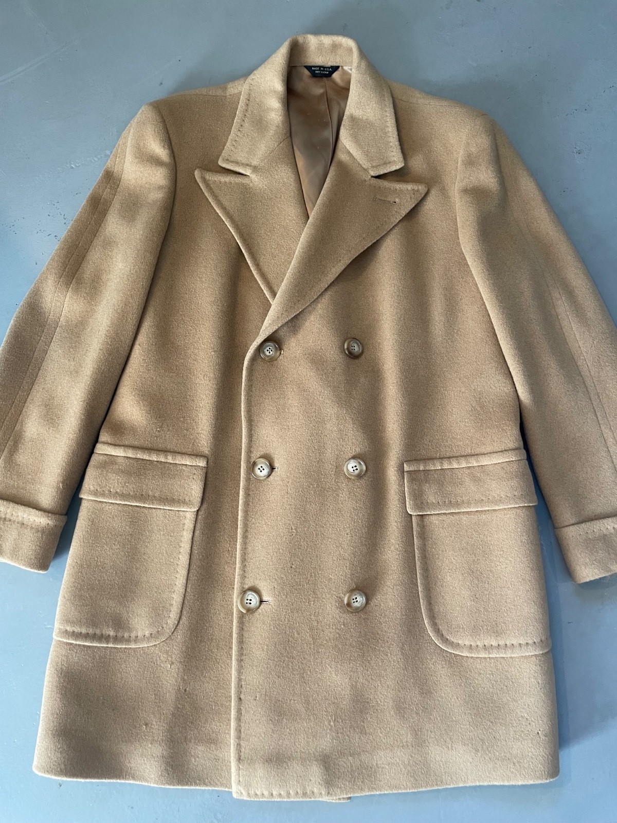Vintage Polo University Club Ralph Lauren Wool Tan Camel Overcoat Jacket 42-44