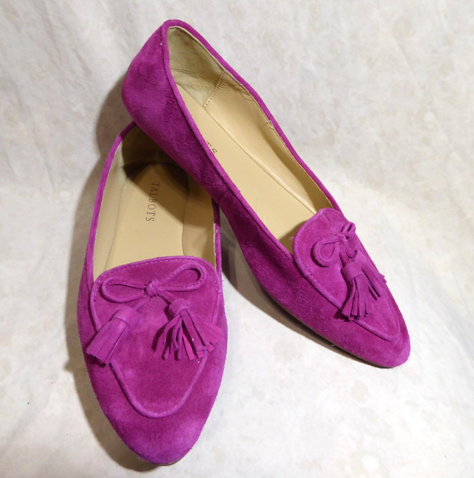 🩰 Talbots Smoking Flats sz 7 M Magenta Leather Suede; Tassel Bow; Driving Heels
