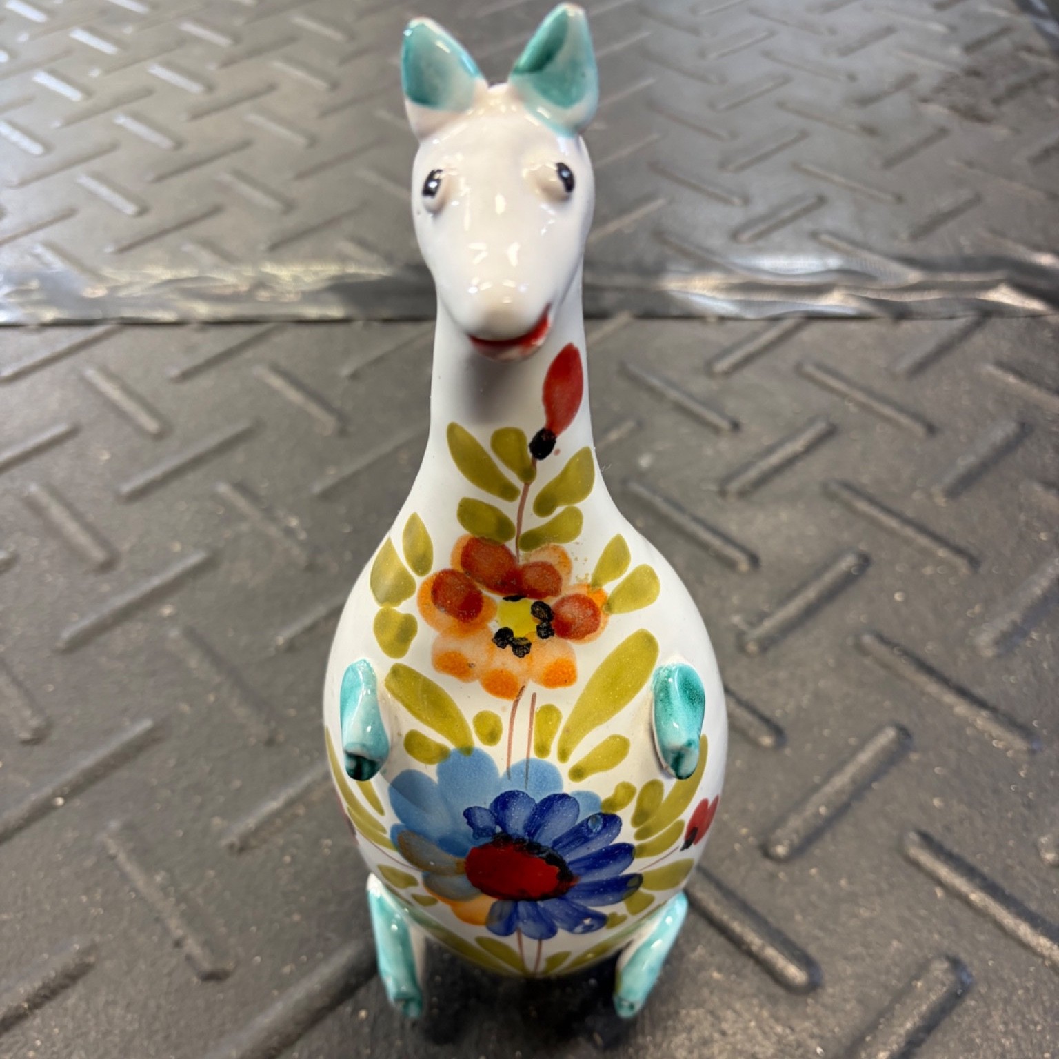Vintage Ceramic Kangaroo Coin Bank Hand Painted Floral Folk Art Money Bank