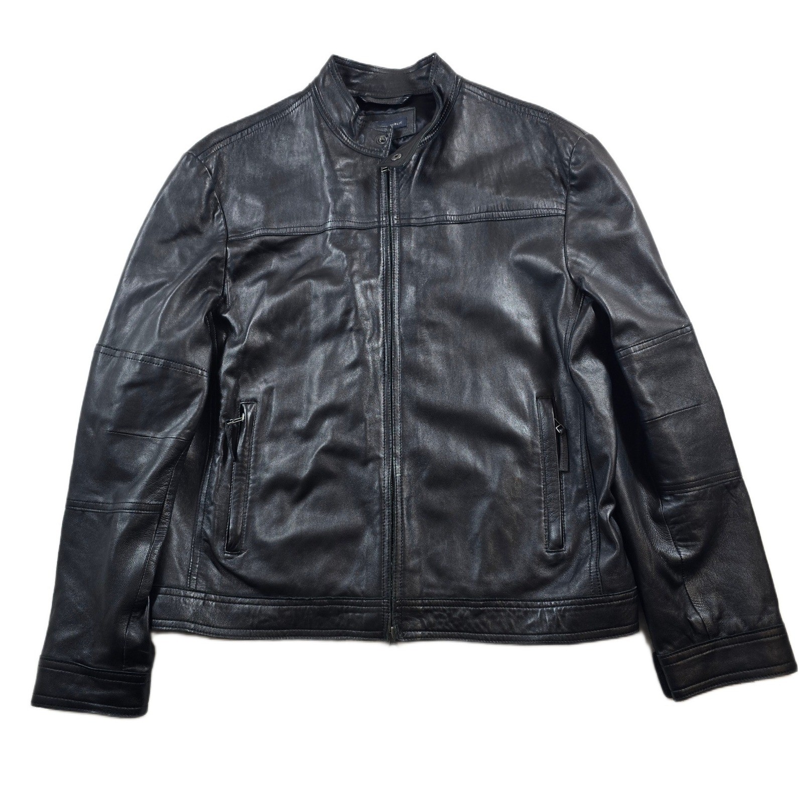 Banana Republic Leather Jacket Mens Large Black Cafe Racer Moto Biker Soft