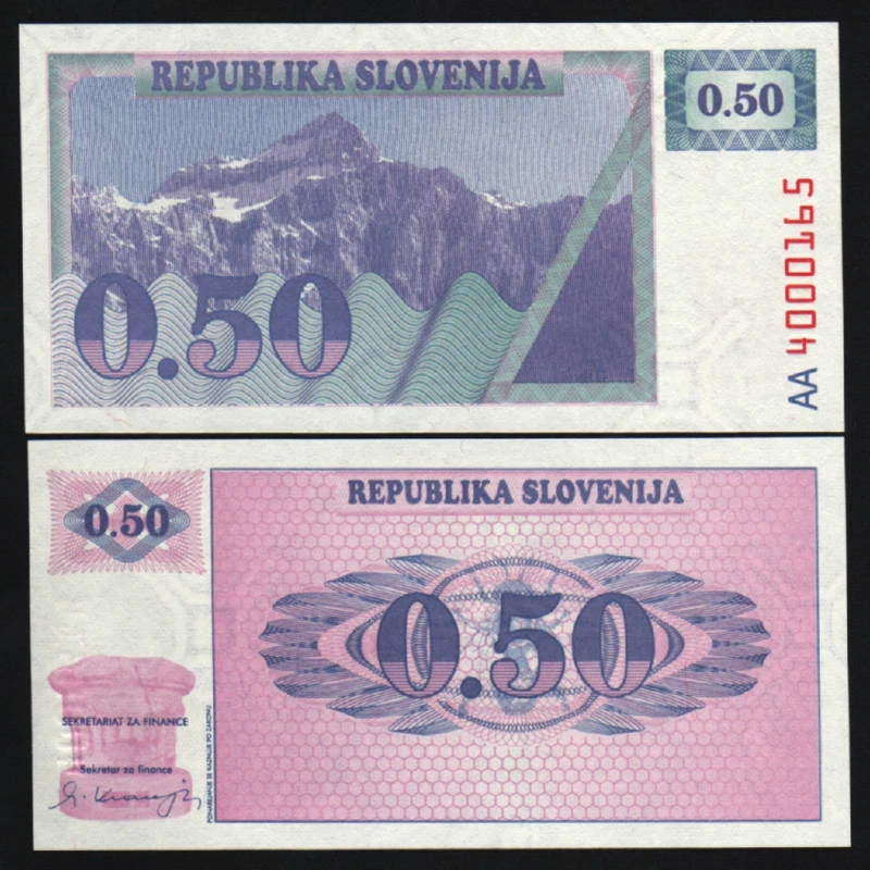Slovenia 0.50 P-1A 1990 UNC Pre Euro Slovenian RARE Unissued AA Prefix BANK NOTE Slovenia 0.50 P-1A 1990 UNC Pre Euro Slovenian RARE Unissued AA Prefix BANK NOTE