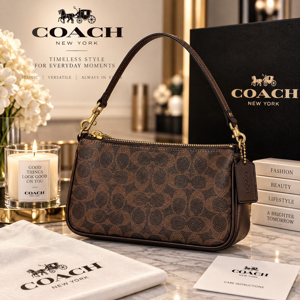 Coach Nolita 19 CW426 Signature Canvas Brown Gold Shoulder Wristlet Bag NWT