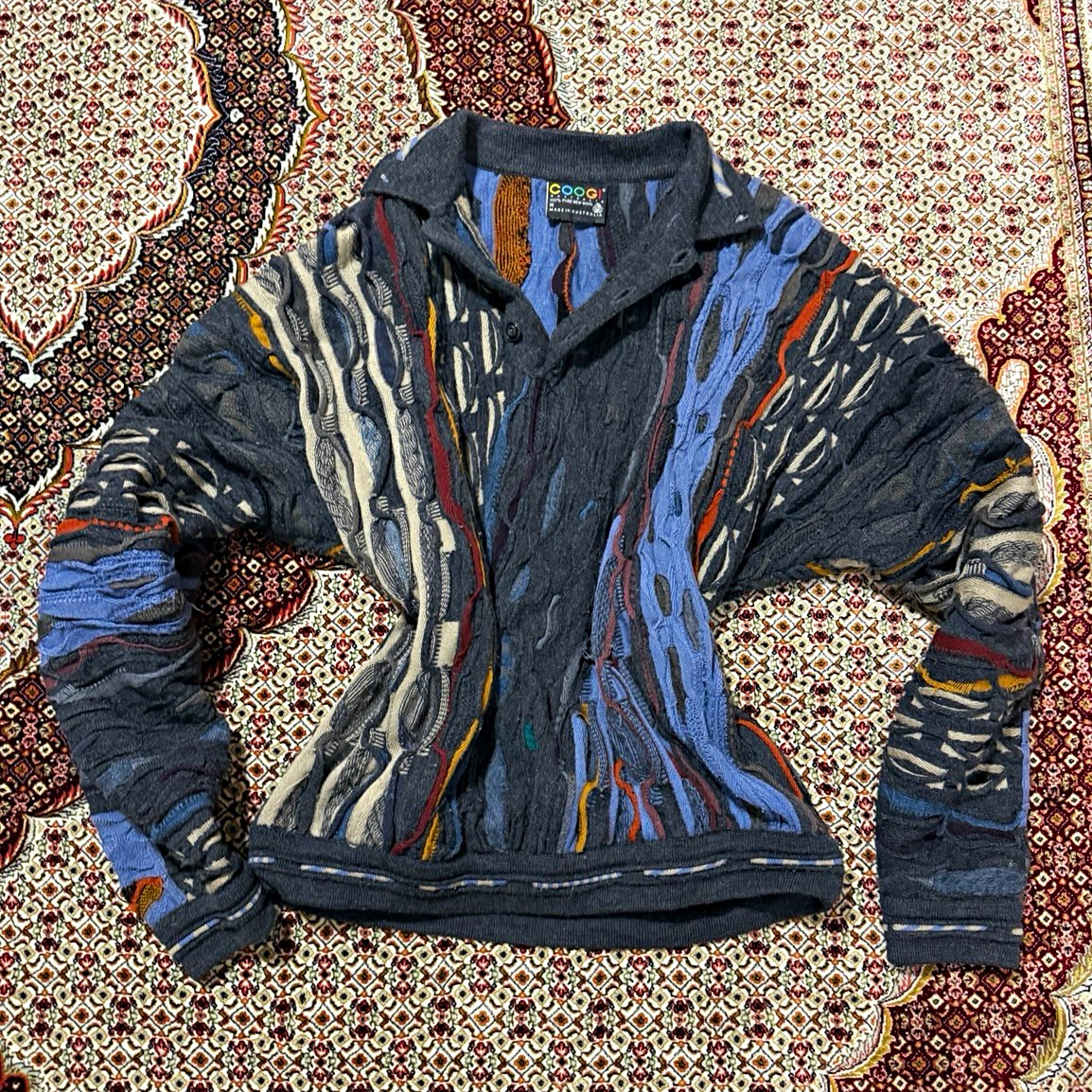 COOGI Men\'s Multicolor Wool Knit Geometric Crewneck Pullover Sweater Size M COOGI Men\'s Multicolor Wool Knit Geometric Crewneck Pullover Sweater Size M
