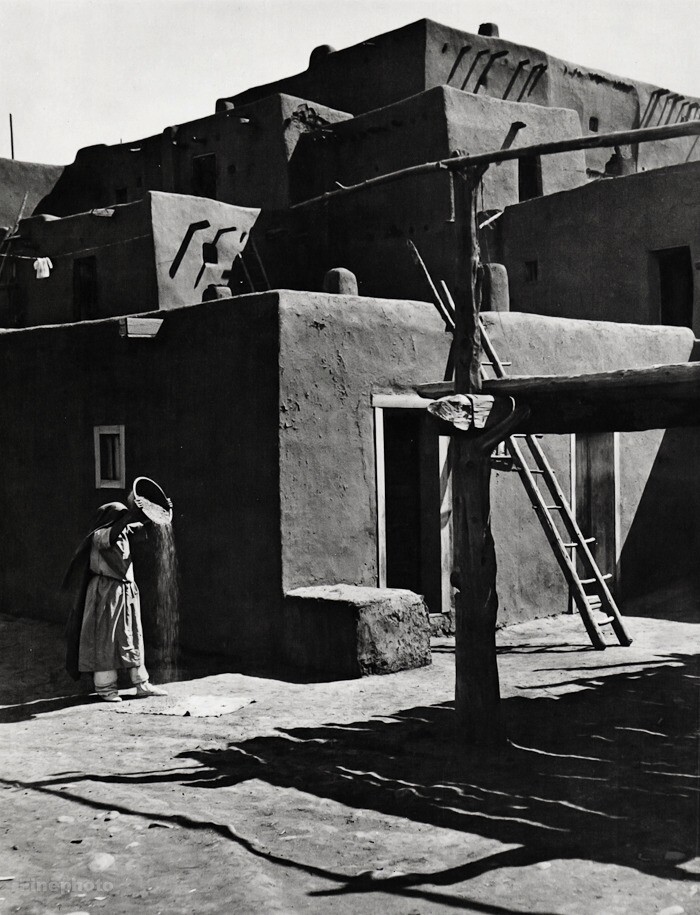 1929/63 Vintage ANSEL ADAMS Taos Pueblo Architecture NEW MEXICO Photo On 12x16