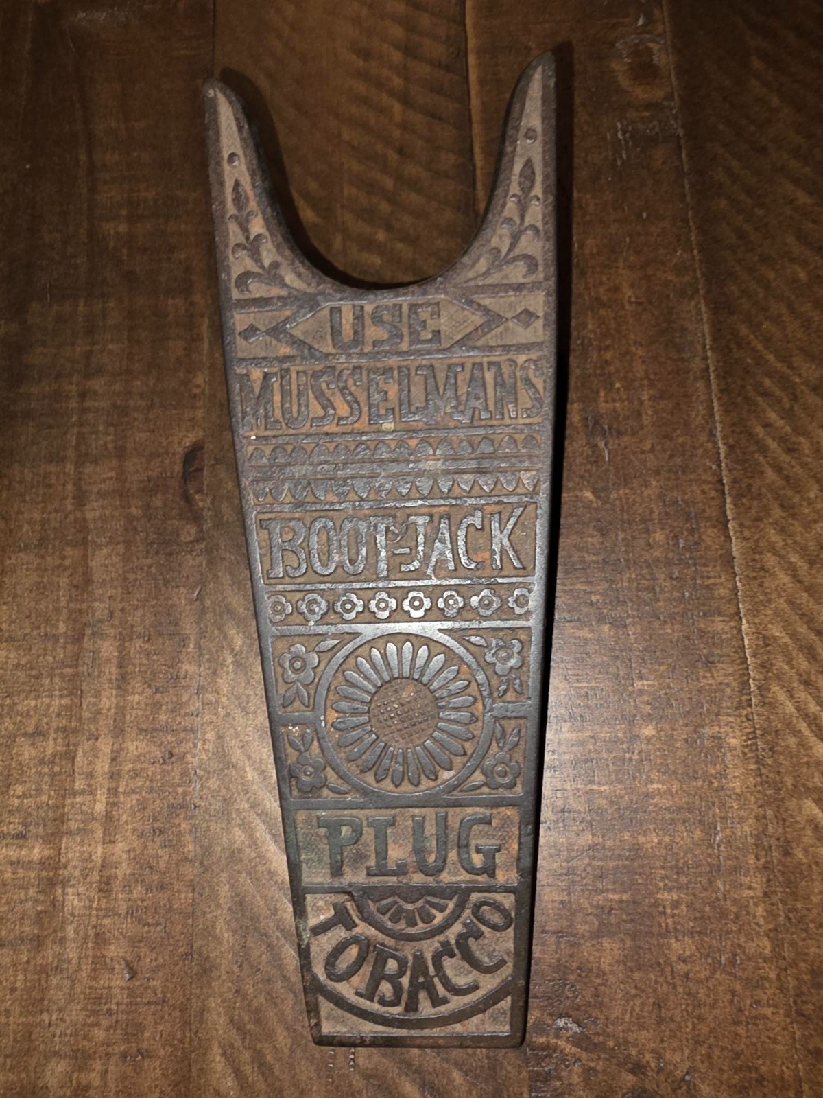 Antique Iron Musselmans Plug Tobacco Advertising Boot Jack 1800\'s Antique Iron Musselmans Plug Tobacco Advertising Boot Jack 1800\'s