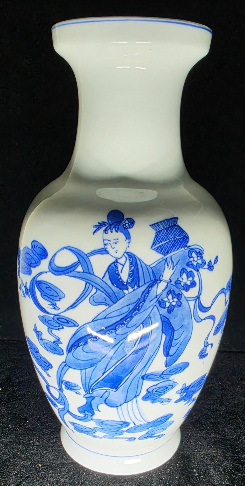 Vintage Chinese Porcelain Feitian Maiden Bud Vase 1980s Orange Peel Glaze
