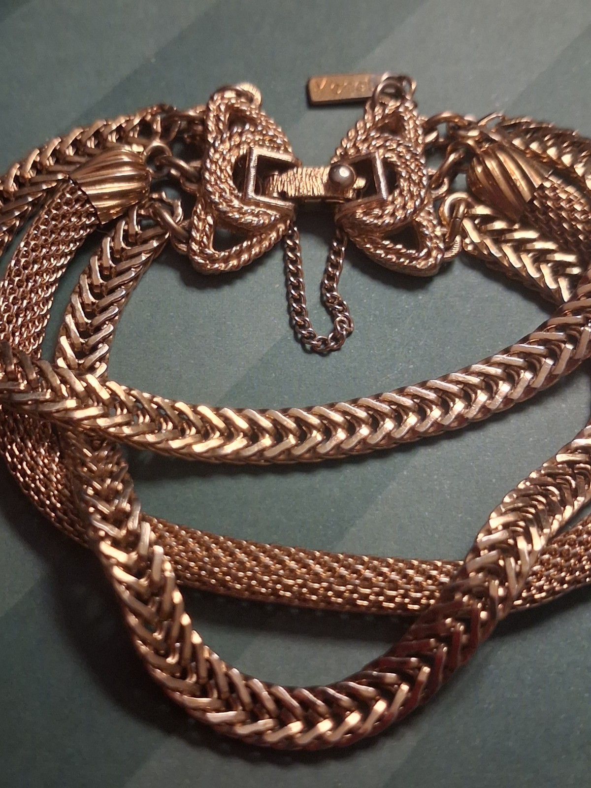 Antique old Vintage Bracelet Signed Monet Early 3 Chain Gold Costume Jewelry