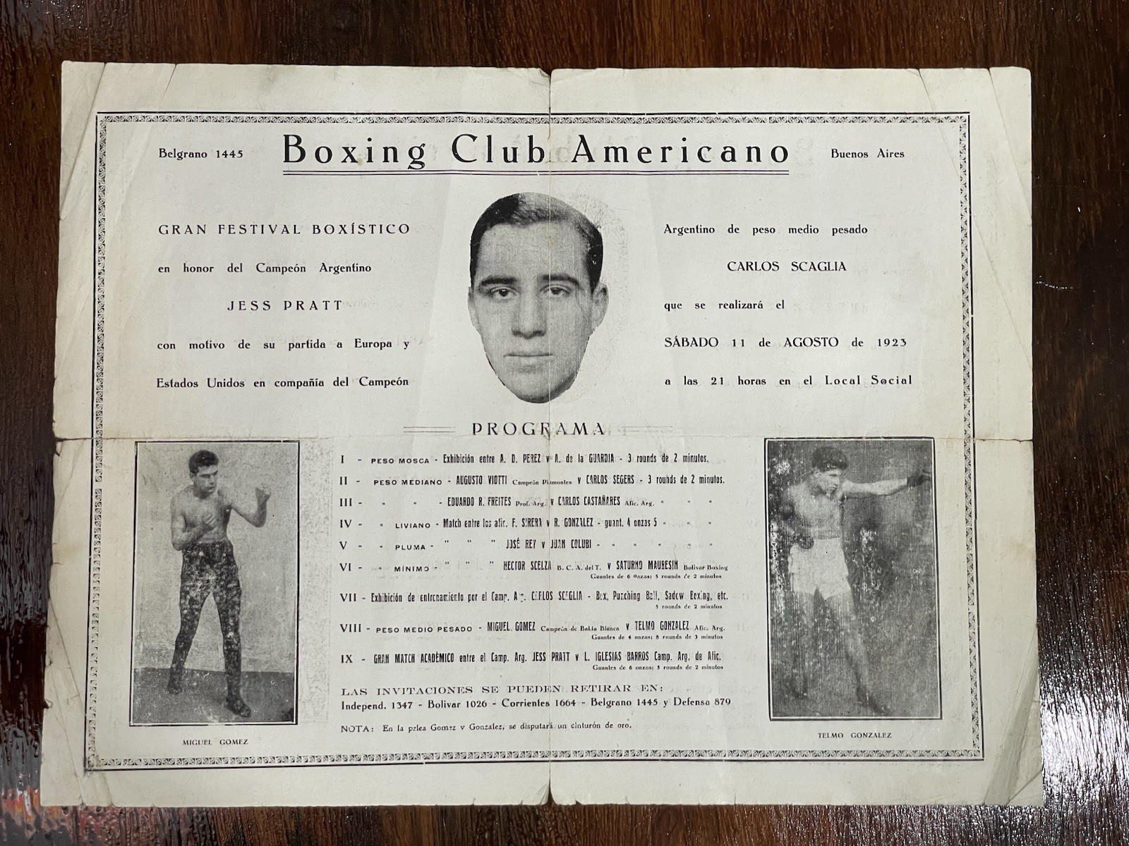 1923 Welterweight Championship Program Boxing Club Americano Argentina Gold Belt 1923 Welterweight Championship Program Boxing Club Americano Argentina Gold Belt