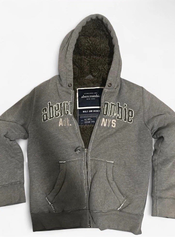 Abercrombie Wolf Jaw Boys Gray Full Zip Hooded Lined Jacket M Fleece Abercrombie Wolf Jaw Boys Gray Full Zip Hooded Lined Jacket M Fleece