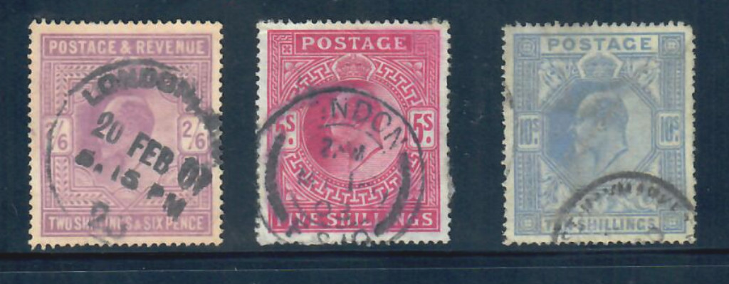 GB KEVII 1902-13 High Values 2s6d -5s -10s SG316 -318 -265 Used CDS Stamps