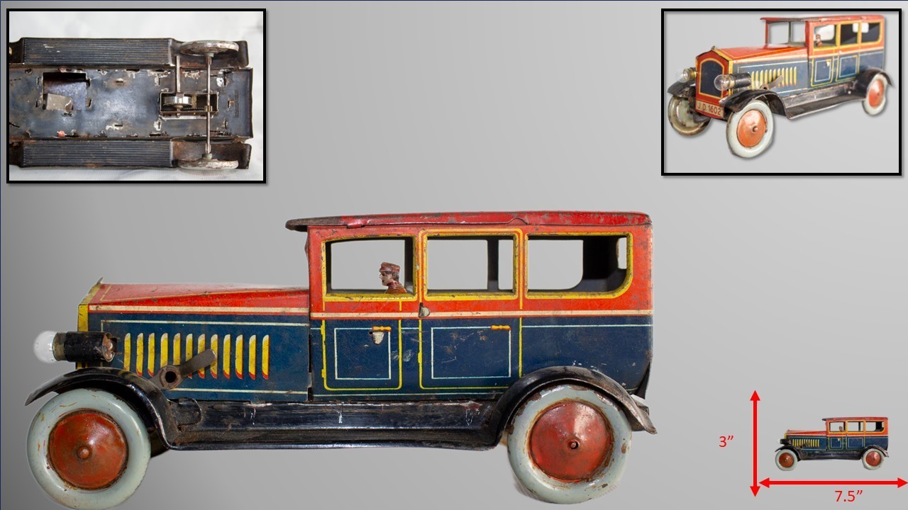 Vintage 1930's Medium Johann Distler Clockwork Limo w/ Electric Lights