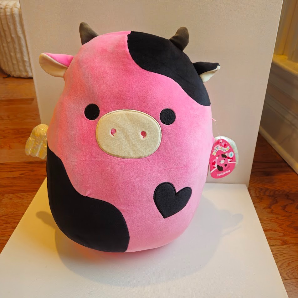 NEW Squishmallows 16” Inch Pollyanna Hot Pink & Black Cow With Heart & Wings NWT NEW Squishmallows 16” Inch Pollyanna Hot Pink & Black Cow With Heart & Wings NWT