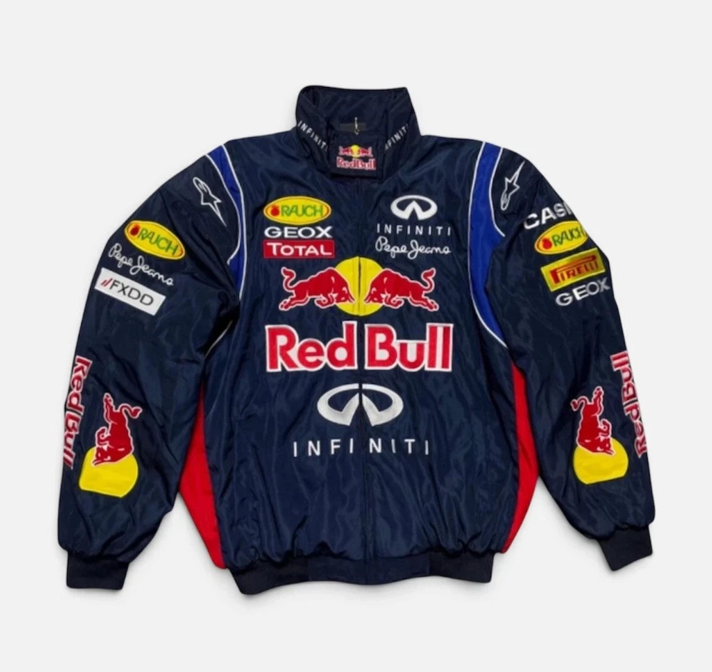 Adult F1 Vintage Racing Ebroidered Cotton Padded Red Bull Jacket Adult F1 Vintage Racing Ebroidered Cotton Padded Red Bull Jacket