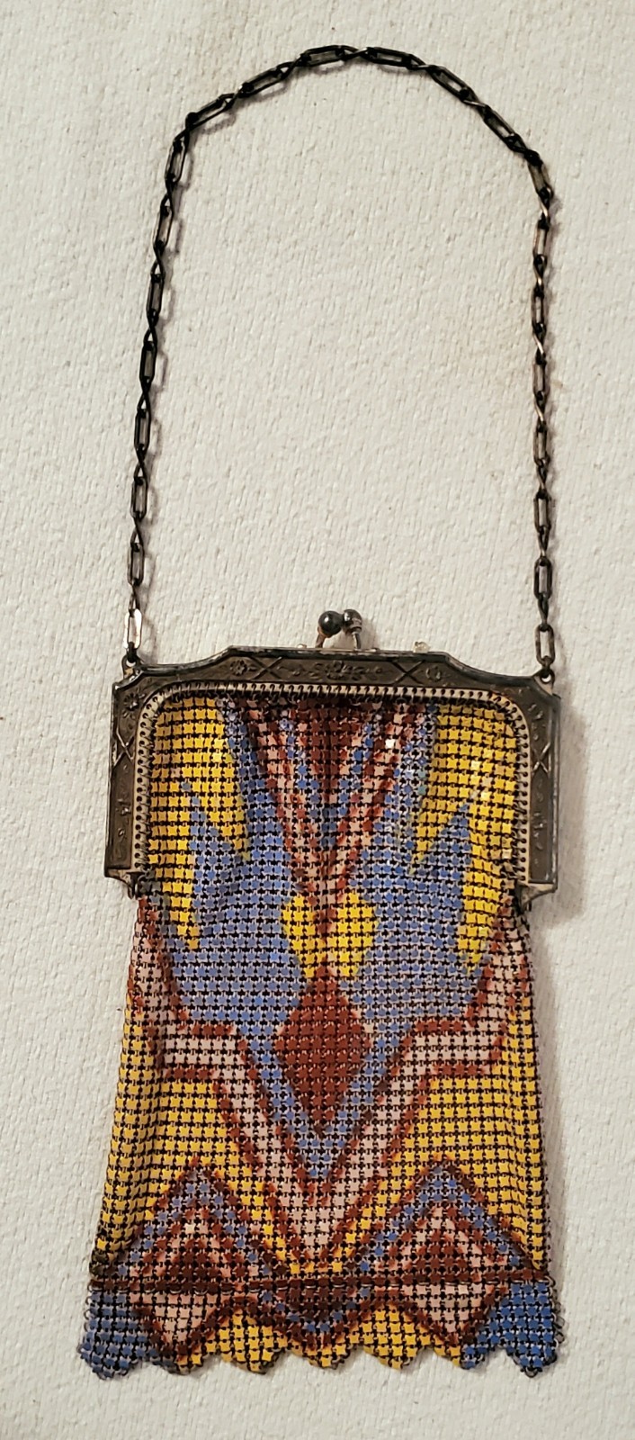 Antique 1920s Whiting & Davis Enameled Mesh Purse Flapper Bag Art Deco. With Tag