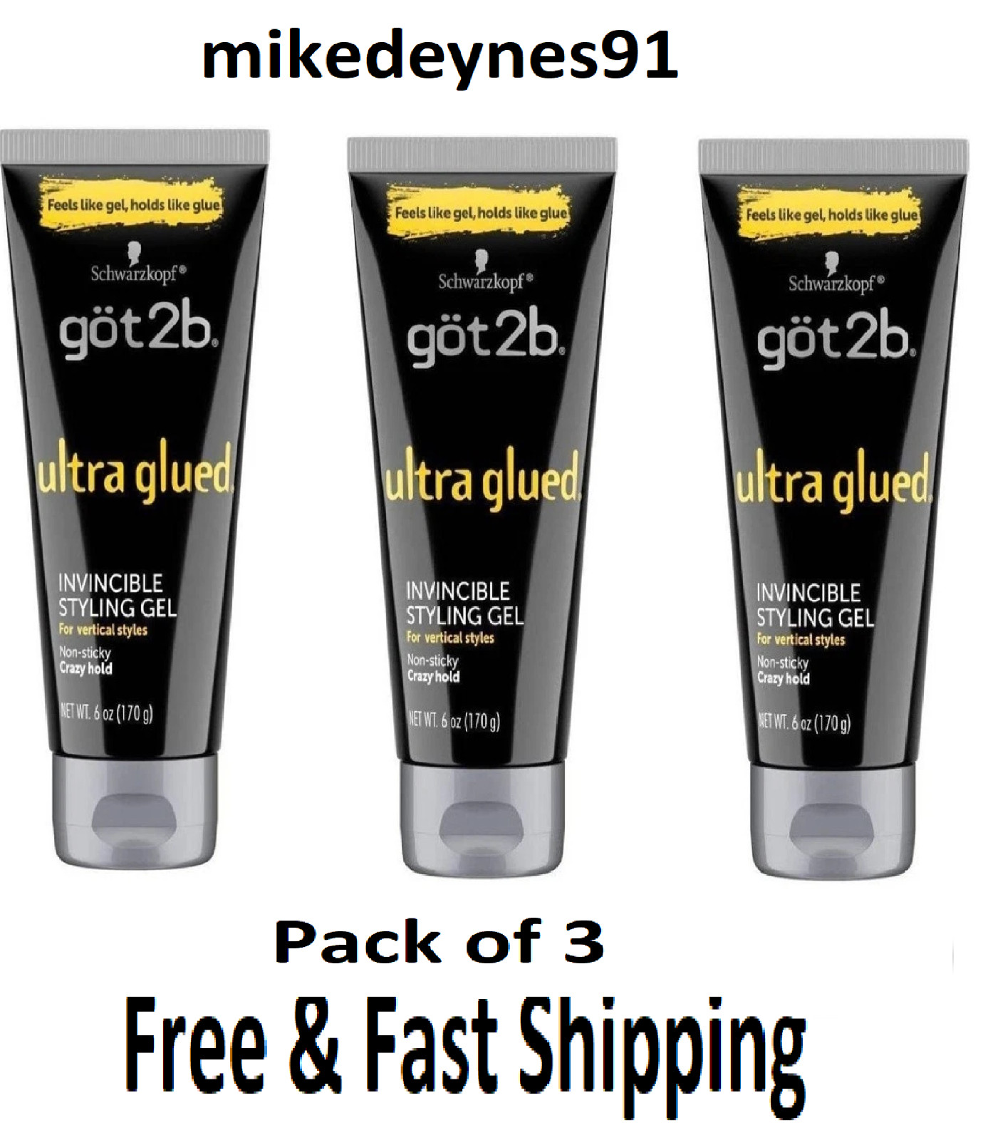 Got 2B Glued Ultra Styling Gel 6oz-- 3 Packs
