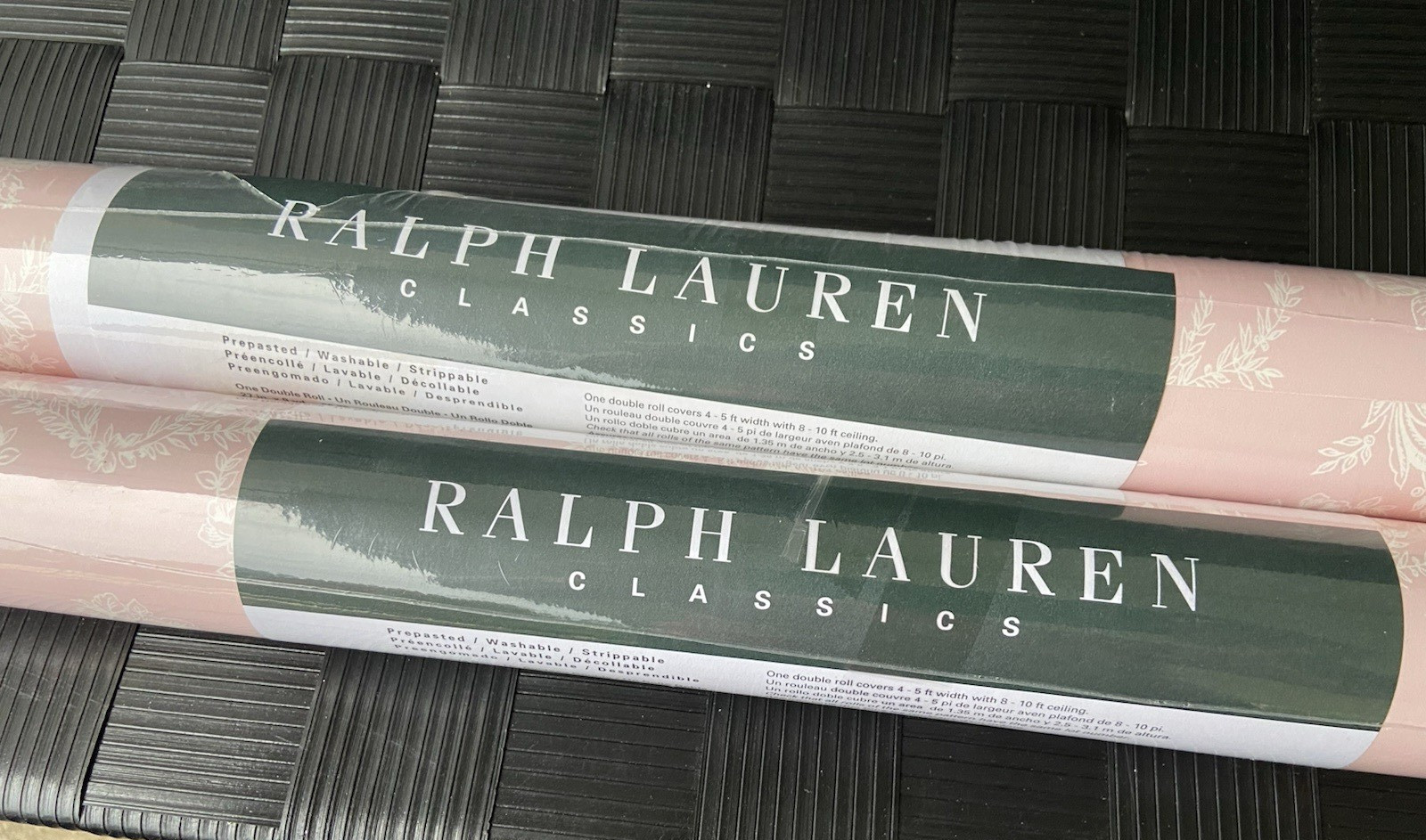 VTG Ralph Lauren Wallpaper Pink/White Saratoga Toile 2 Matching Double Rolls NOS
