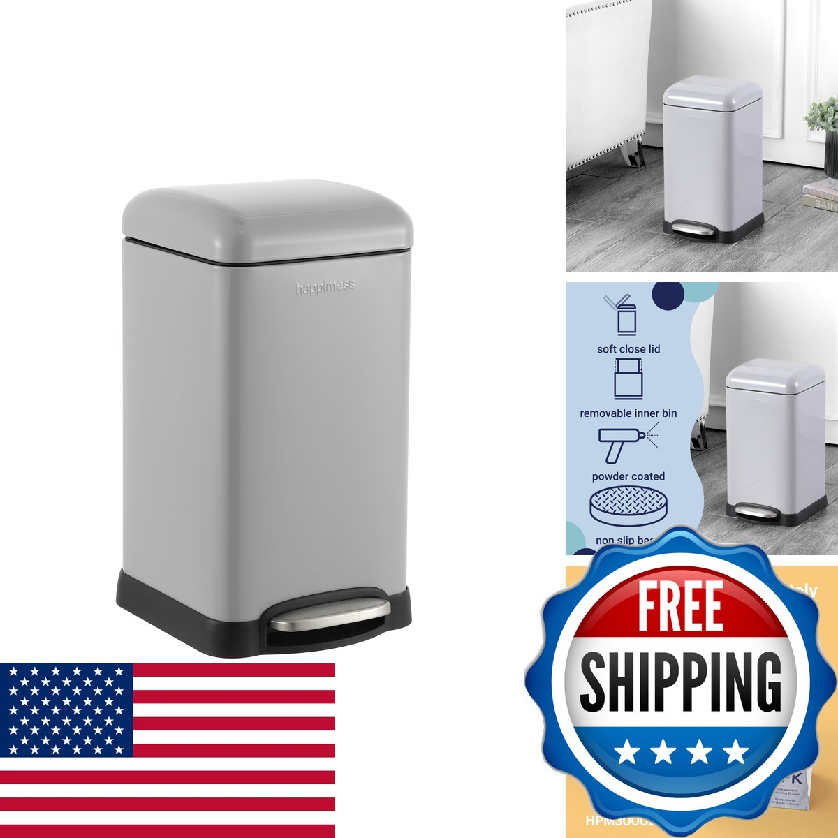 happimess Betty Retro Mini 3.2 Gal Step Trash Can, Gloss Gray
