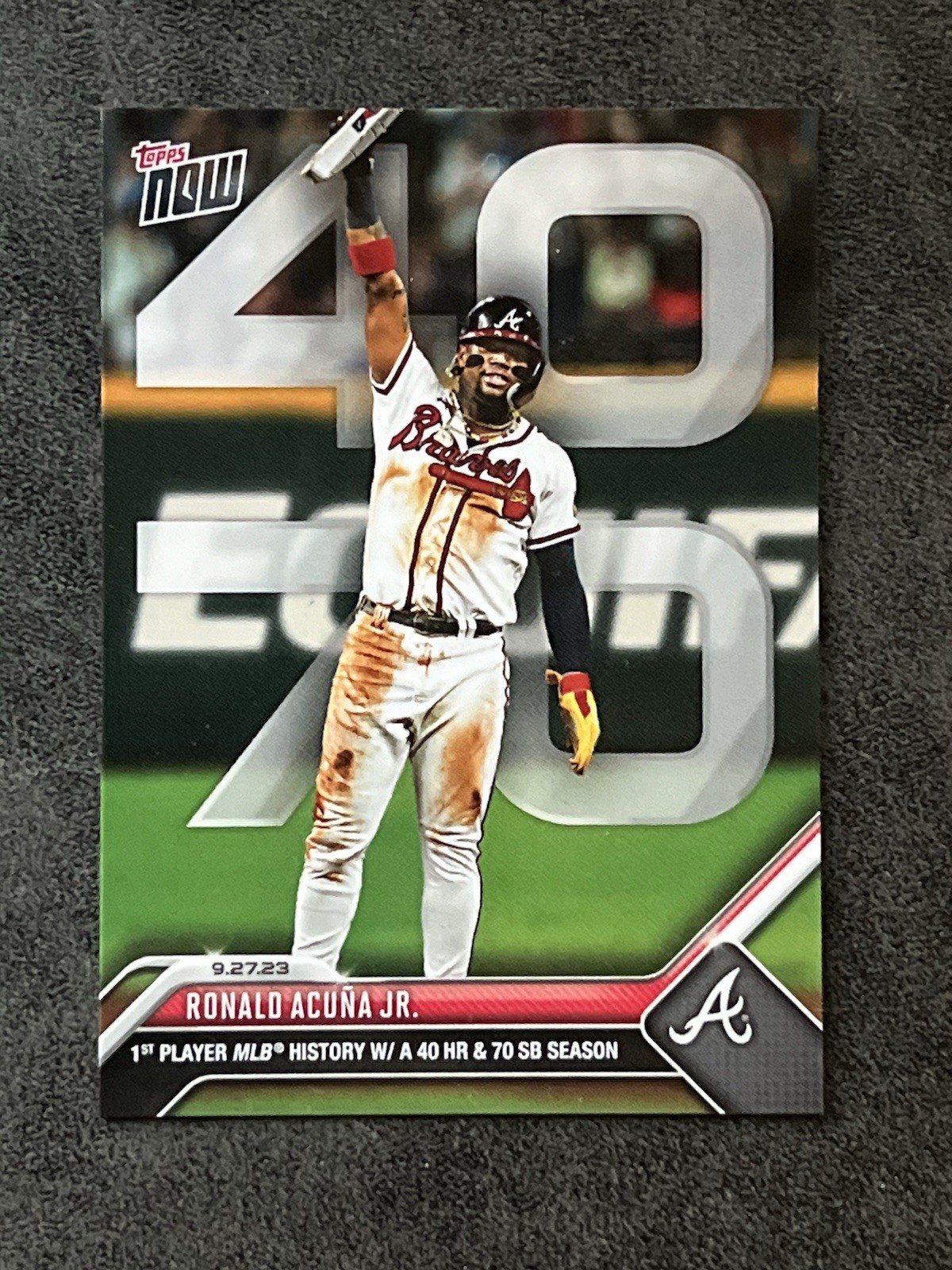 Ronald Acuna Jr. 2023 MLB TOPPS NOW 927 1st In History 40 HR 70 SB Near Mint NM Ronald Acuna Jr. 2023 MLB TOPPS NOW 927 1st In History 40 HR 70 SB Near Mint NM