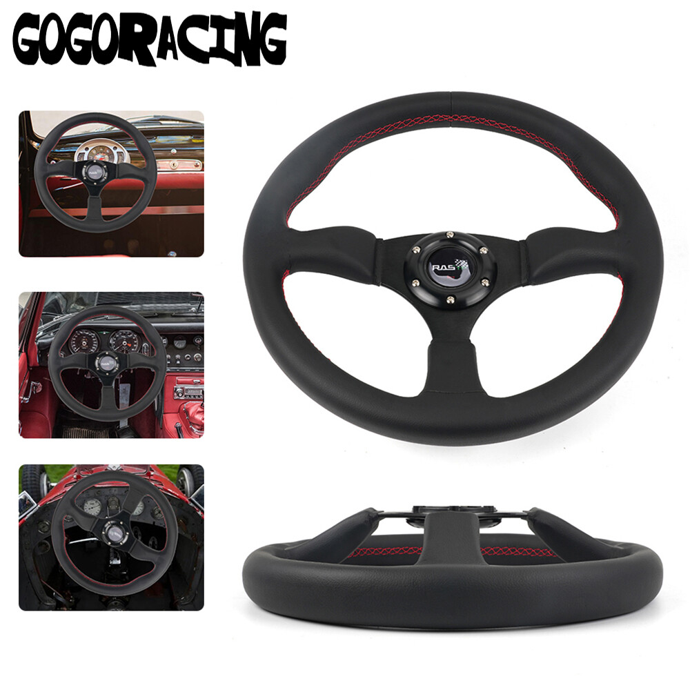 JDM 345mm 14inch Deep Dish Genuine Leather Alloy Racing Steering Wheel 6 Hole JDM 345mm 14inch Deep Dish Genuine Leather Alloy Racing Steering Wheel 6 Hole