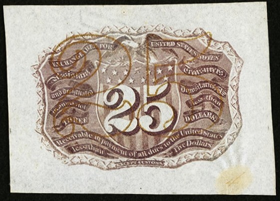 FR 1283spwmb - 25c SECOND ISSUE SPECIMEN - WIDE MARGINS BACK - 4 PRINTED/WRITTEN FR 1283spwmb - 25c SECOND ISSUE SPECIMEN - WIDE MARGINS BACK - 4 PRINTED/WRITTEN