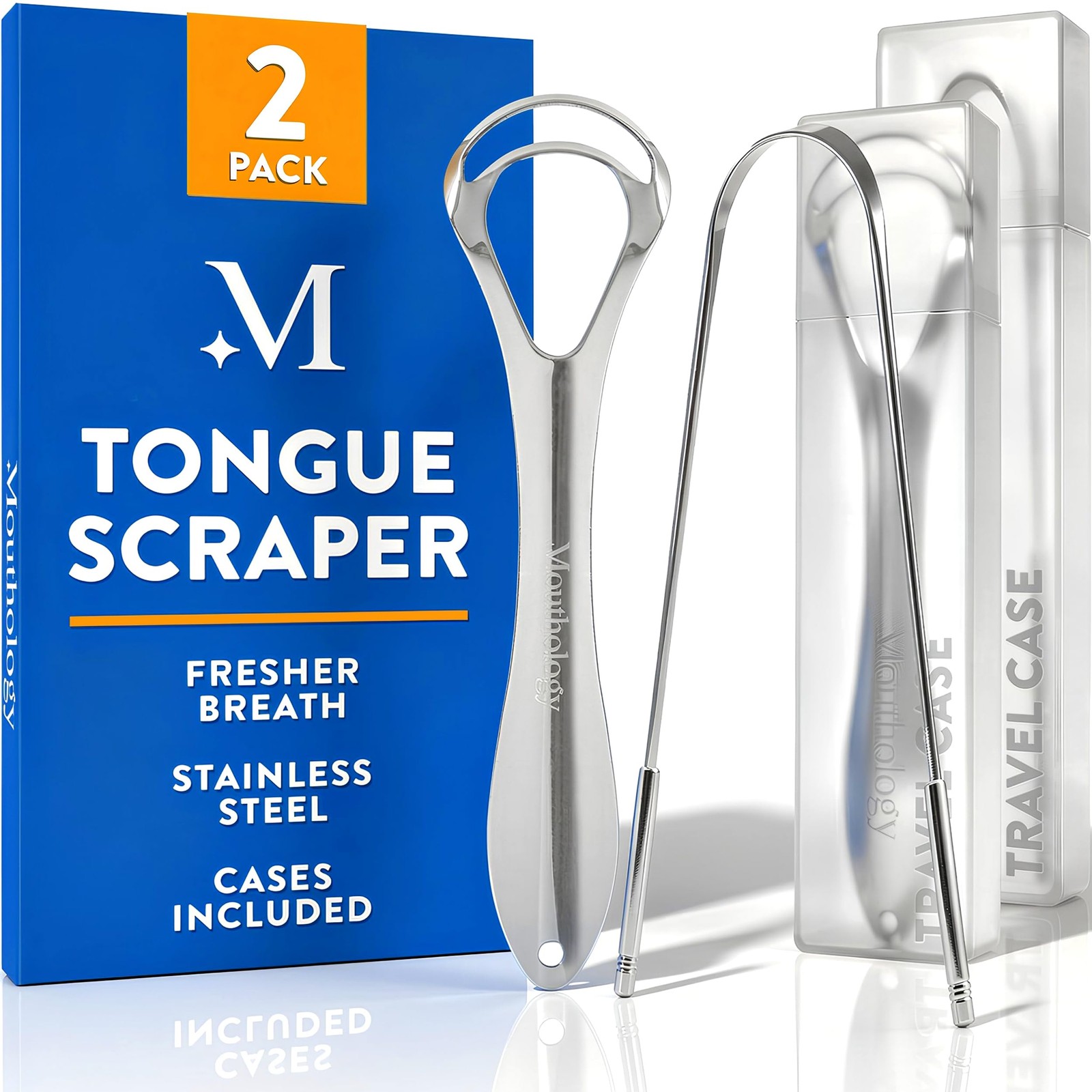 Tongue Scraper (2 Pack), Reduce Bad Breath (Travel Cases Included), Stainless...