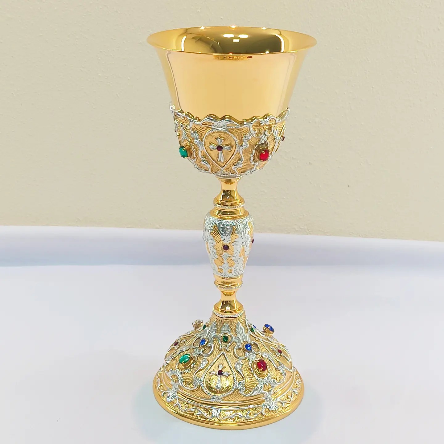 Luxury Ornate Gold Silver Plated Chalice Goblet Jeweled Decorative Religious Cup