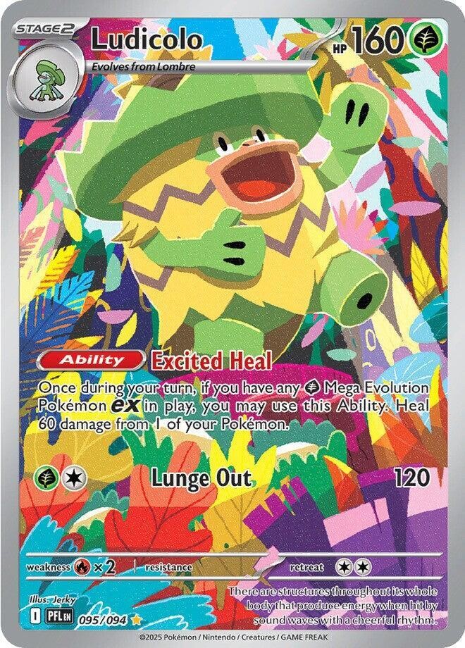 Ludicolo Holo Illustration Rare ME02: Phantasmal Flames 095/094 NM Ludicolo Holo Illustration Rare ME02: Phantasmal Flames 095/094 NM