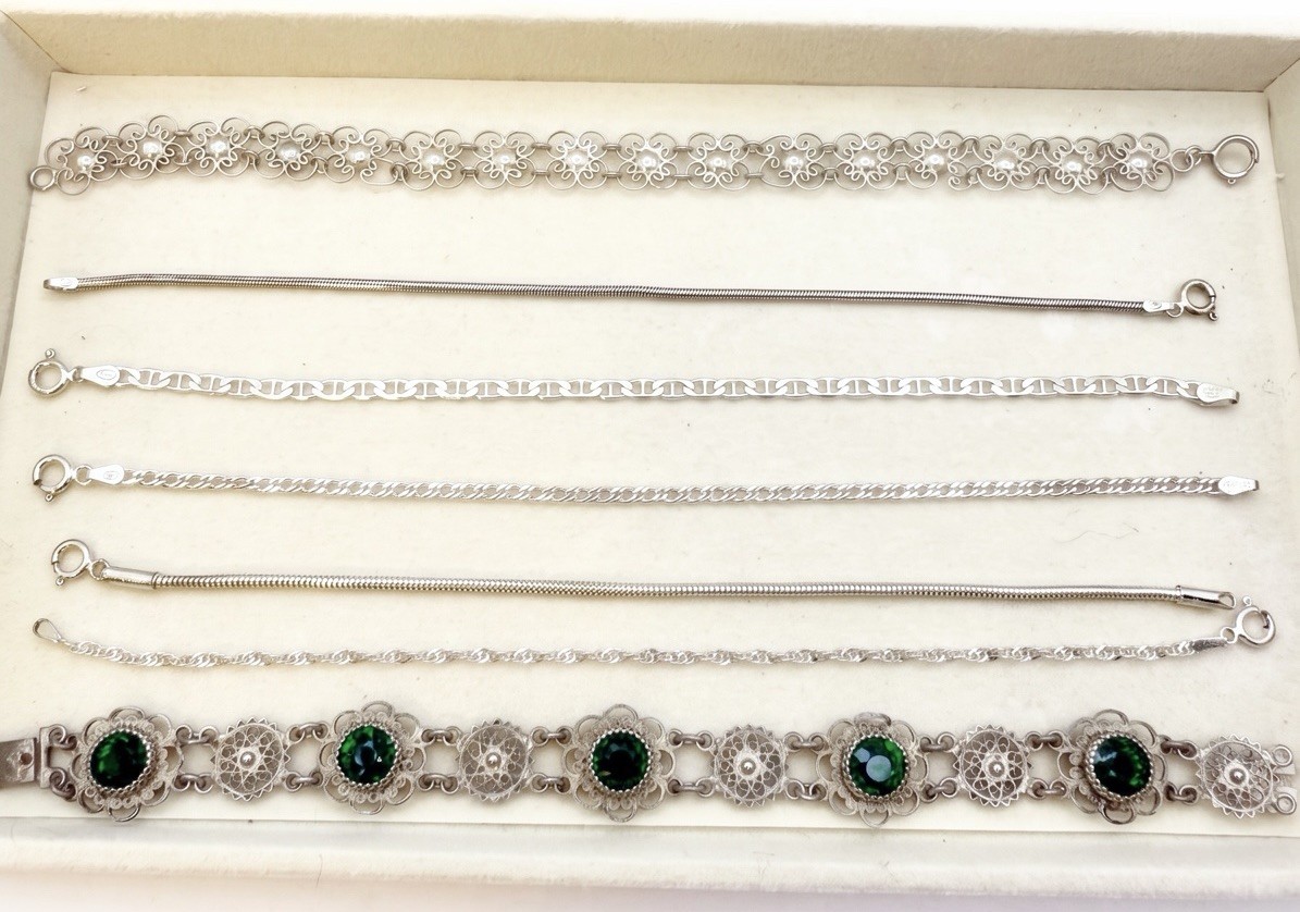 Vintage Italian 925 Sterling Silver Bracelet Lot Filigree & Mixed Chains 33.59g