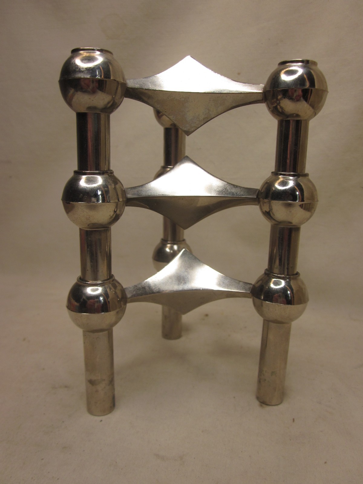 vintage Candle Holders MCM art modular 3 piece Fritz Nagel holder chrome set vintage Candle Holders MCM art modular 3 piece Fritz Nagel holder chrome set