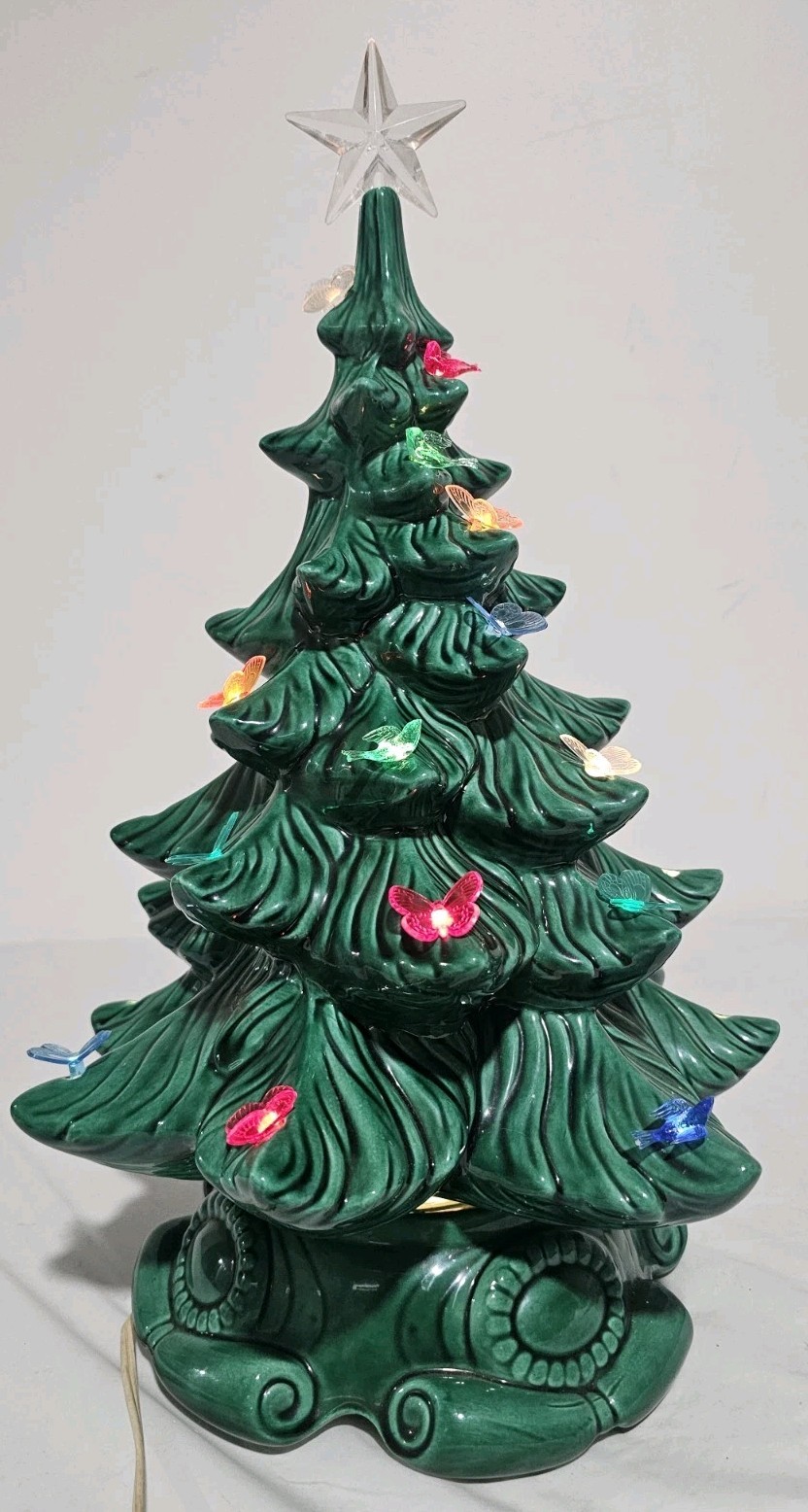 Atlantic Mold Vintage 1987 Ceramic 16 Inch Christmas Tree Scroll Base Butterfly Atlantic Mold Vintage 1987 Ceramic 16 Inch Christmas Tree Scroll Base Butterfly