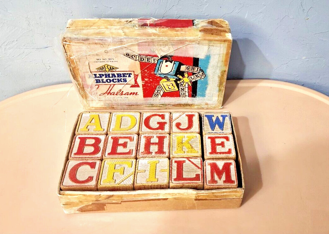 1950\'S VINTAGE HALSAM ALPHABET BLOCKS IN original BOX Set Of 15 Blocks #3015 1950\'S VINTAGE HALSAM ALPHABET BLOCKS IN original BOX Set Of 15 Blocks #3015