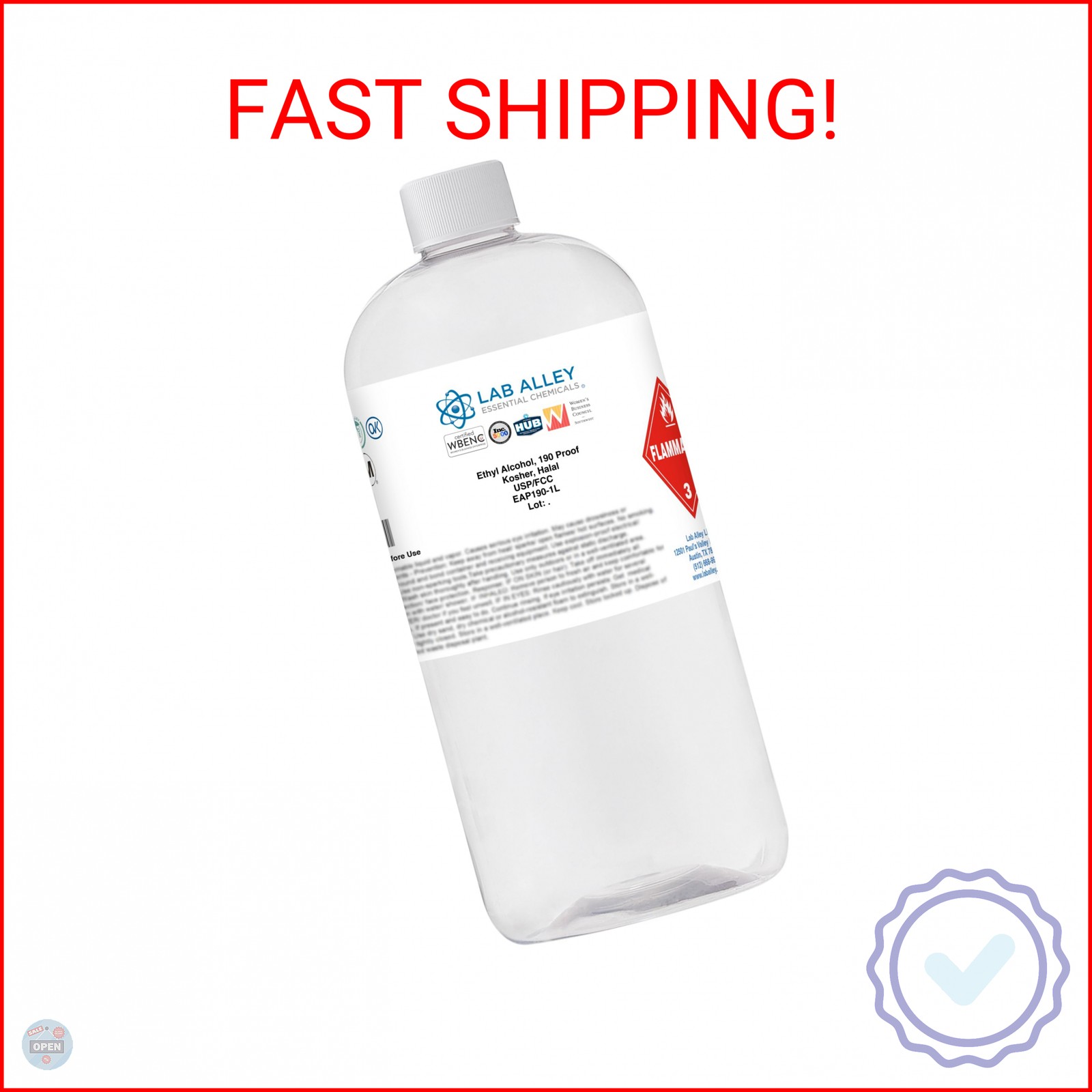 Lab Alley Ethanol 190 Proof (95%) USP/FCC Food Grade Alcohol, Grain Alcohol Solv
