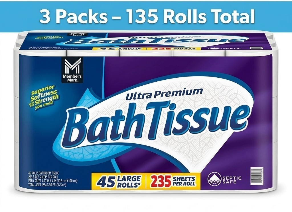 3 Pack Member\'s Mark Ultra Premium 2-Ply Toilet Paper 45 rolls (135 Rolls Total) 3 Pack Member\'s Mark Ultra Premium 2-Ply Toilet Paper 45 rolls (135 Rolls Total)