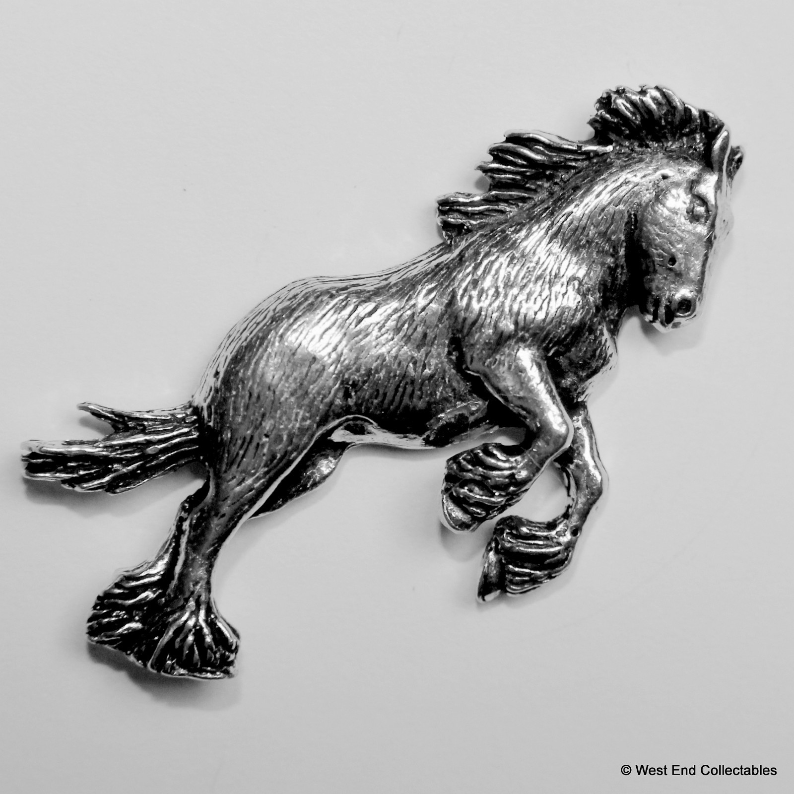 Shire Plough Horse Pewter Pin Brooch - British Artisan Signed Badge- Clydesdale