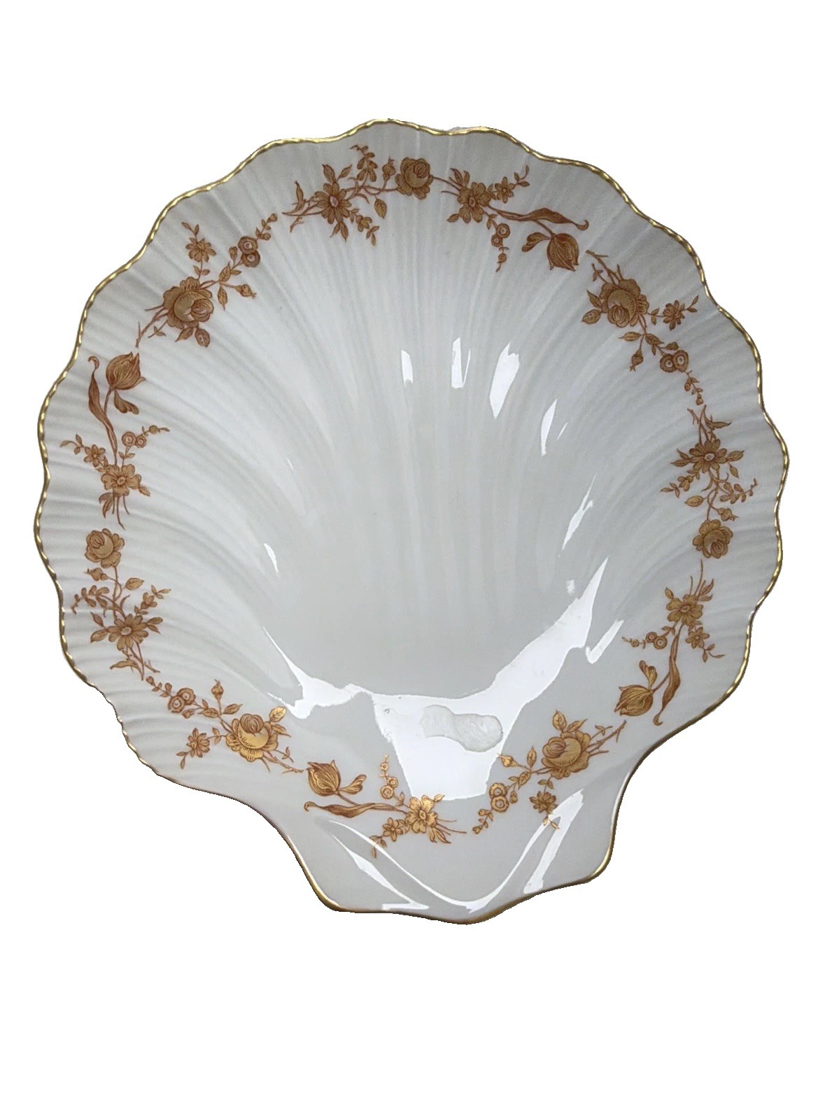 Vintage Chamart Limoges France SignedPorcelain 9”Gold Gilt Rim Clam Shell Dish￼