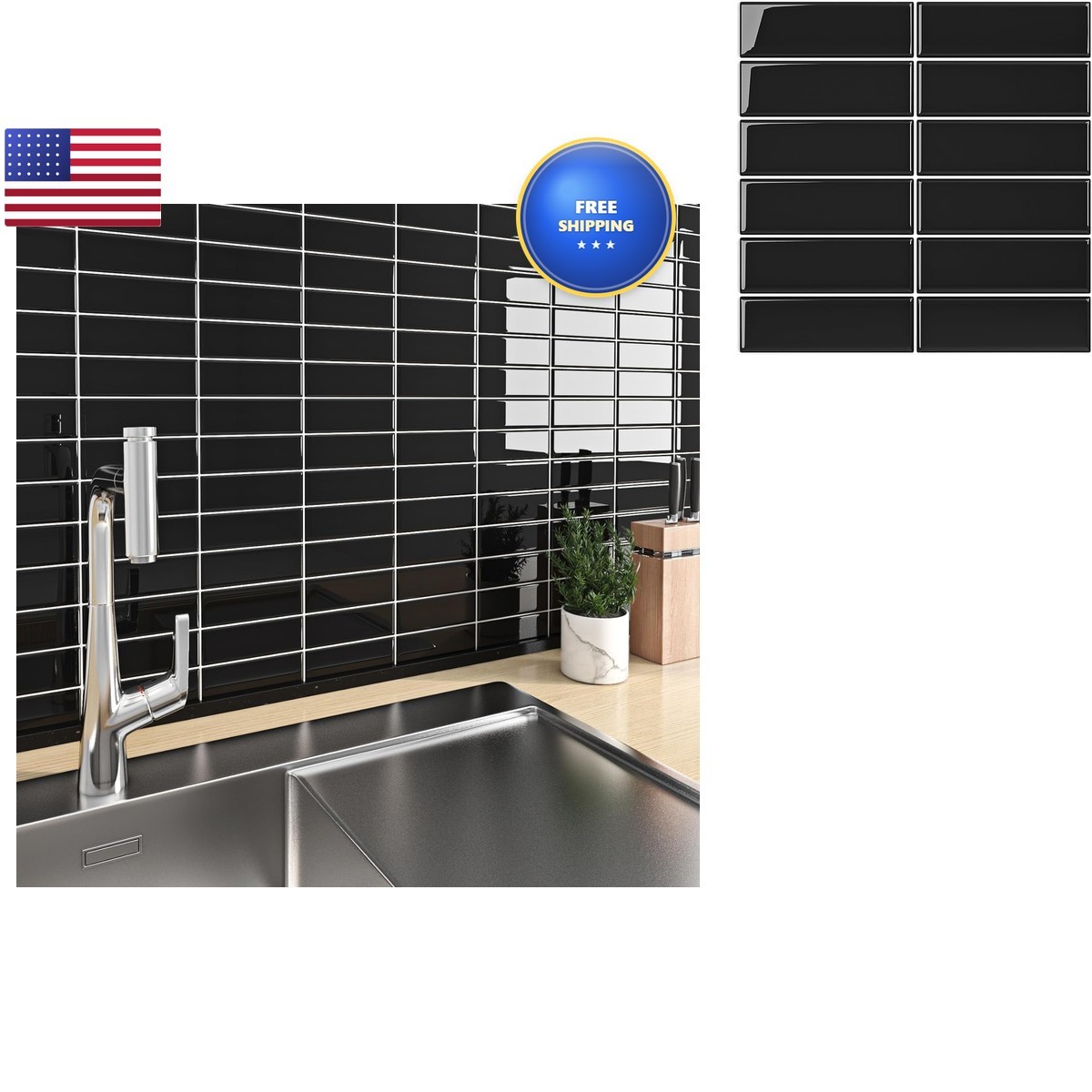 FunStick 30-Sheet Peel & Stick Subway Tile Backsplash 12x12 Black FunStick 30-Sheet Peel & Stick Subway Tile Backsplash 12x12 Black