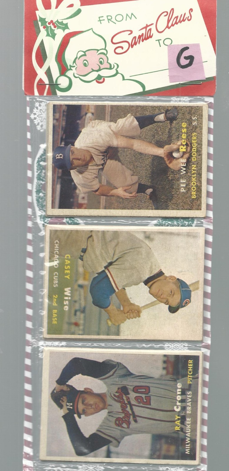1957 TOPPS Christmas RACK/ W/ HOFER PEE WEE REESE/POS MANTLE/KOUFAX/WILLIAMS