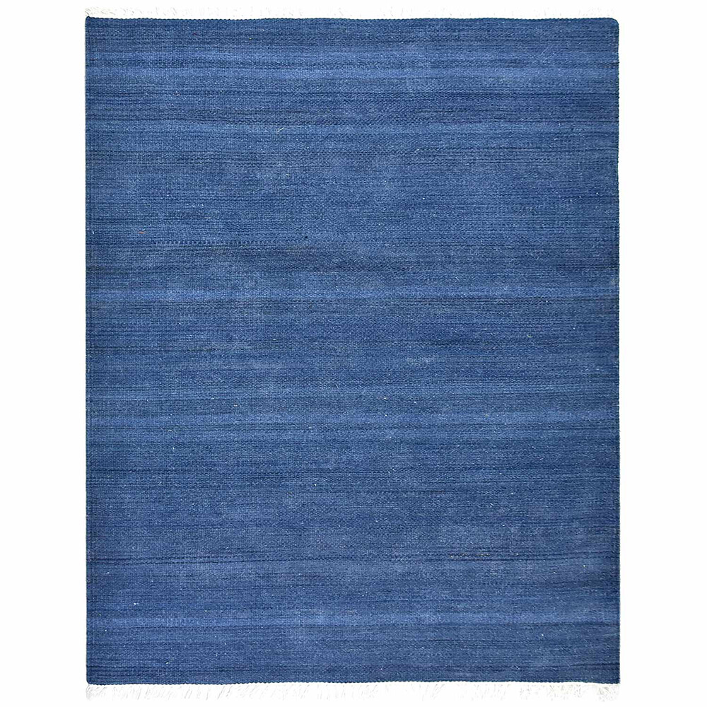 Eco-Friendly Hand Woven Flat Weave Kilim Wool Area Rug Solid Blue BBH BBD00111