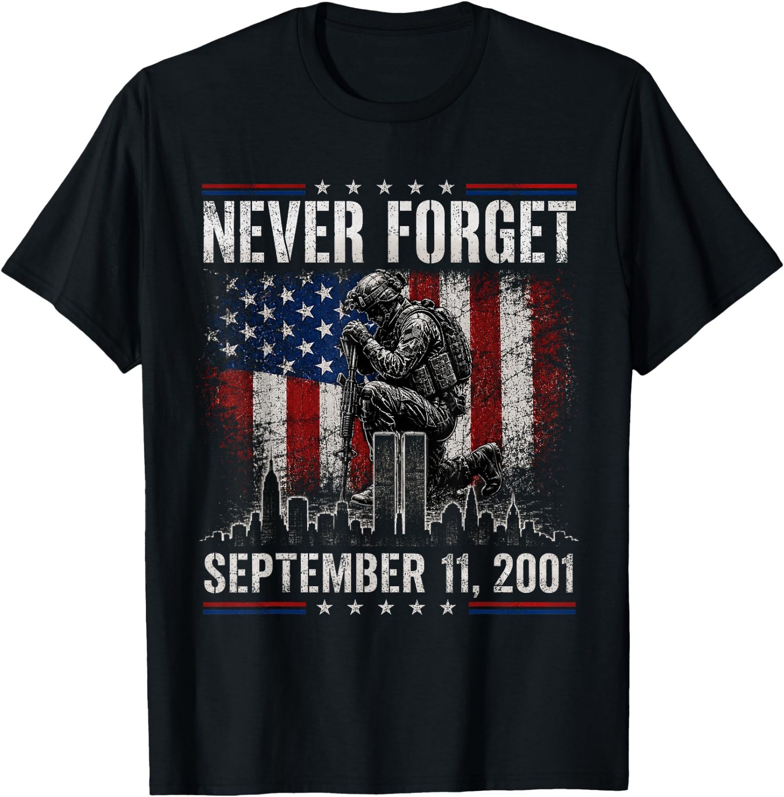 Never Forget September 11 2001 Memorial Day USA Flag Patriotic Graphic T-Shirt