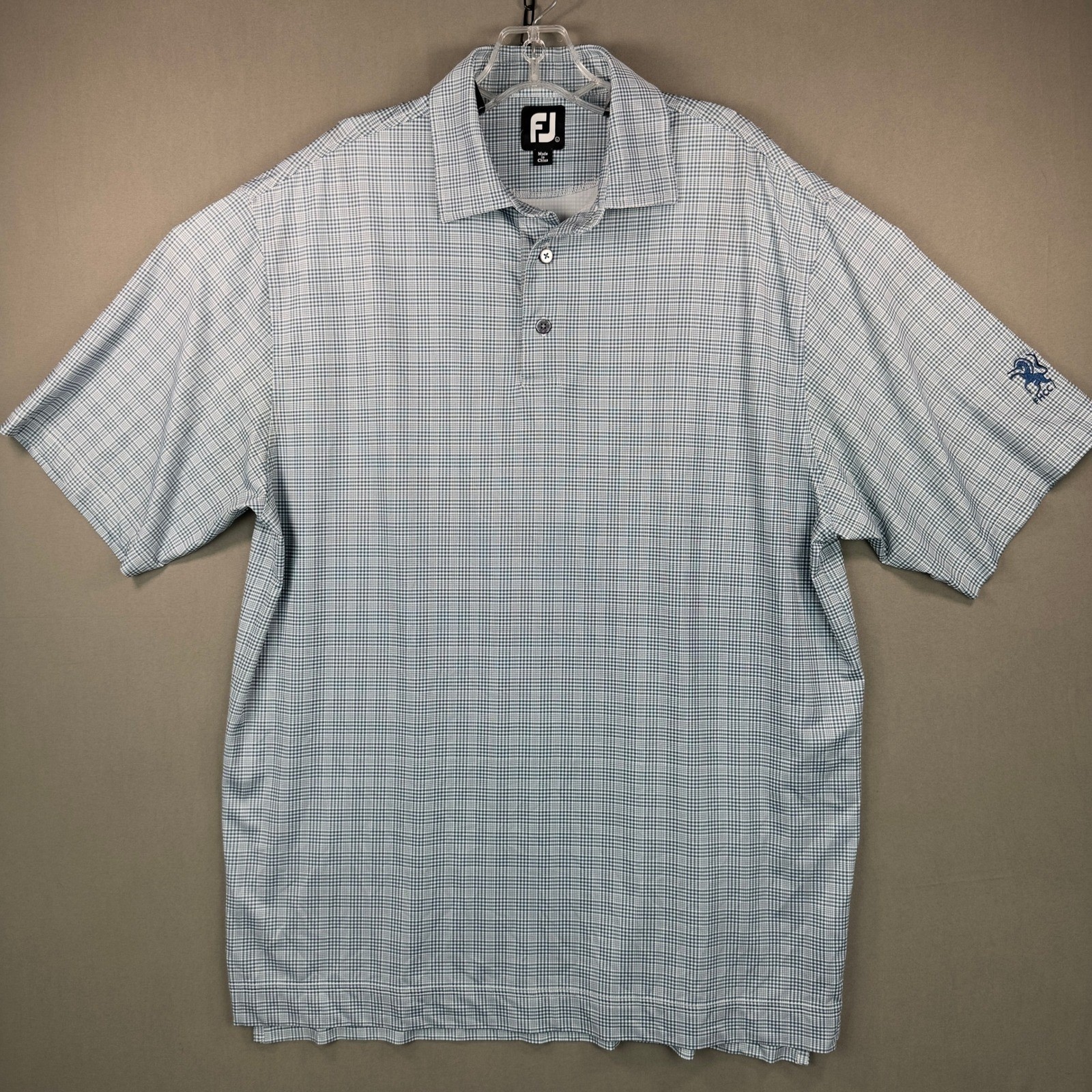 FootJoy Polo Shirt Mens L Blue Check Excellent FHCC Golf Performance Activewear FootJoy Polo Shirt Mens L Blue Check Excellent FHCC Golf Performance Activewear