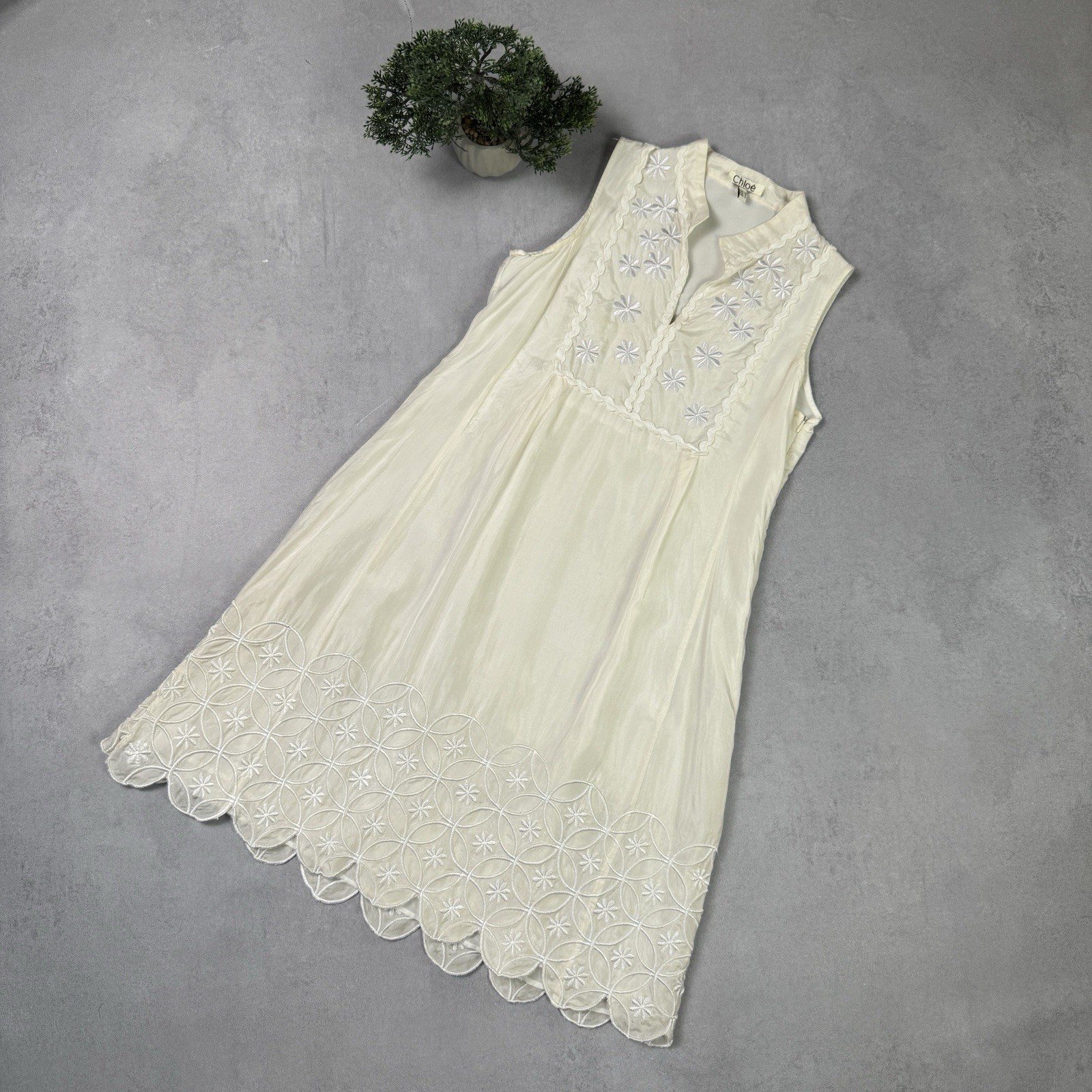 Vintage Chloe Womens Mini Silk Dress Beige Size Eur 38 