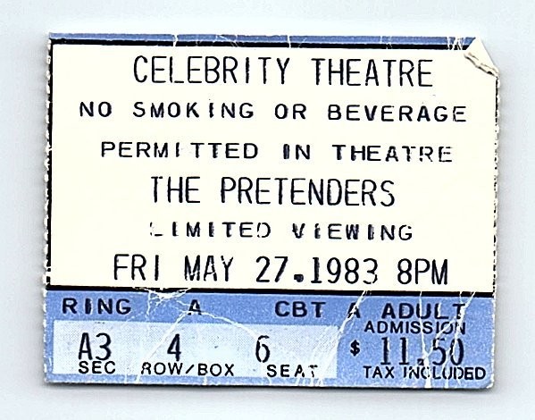 The Pretenders Concert Ticket Stub May 27 1983 Phoenix Arizona